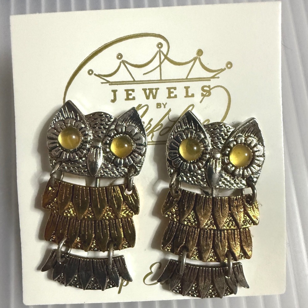 Park Lane Articulated Owl Earrings Womens OS Gold Silver New‎ Tiered Clip On
